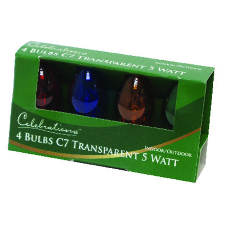 Celebrations Incandescent C7 Multicolored 4 ct Replacement Christmas Light Bulbs