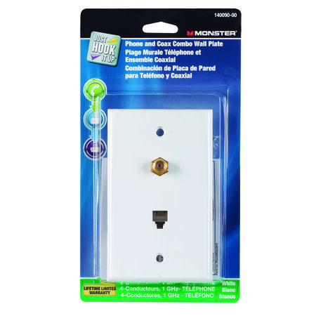 Monster Just Hook It Up White 1 gang Plastic Coax/Phone Wall Plate 1 pk