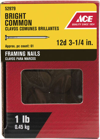 Ace Round 3-1/4 in. L Common Nail Smooth Bright 1 lb.
