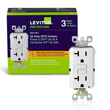 Leviton Smartlock Pro 20 amps 125 V Duplex White GFCI Outlet 5-20R 3 pk