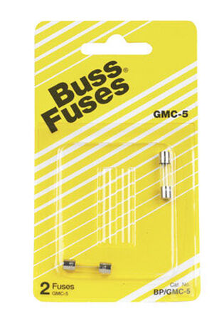 Bussmann Time Delay Glass Fuse 5 amps 250 volts 5 mm Dia. x 20 mm L 2 pk For Electronic Circuits