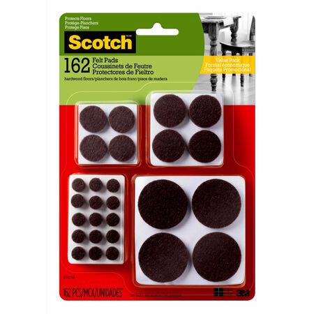 3M Scotch Felt Self Adhesive Protective Pad Brown Round Assorted in. W 162 pk