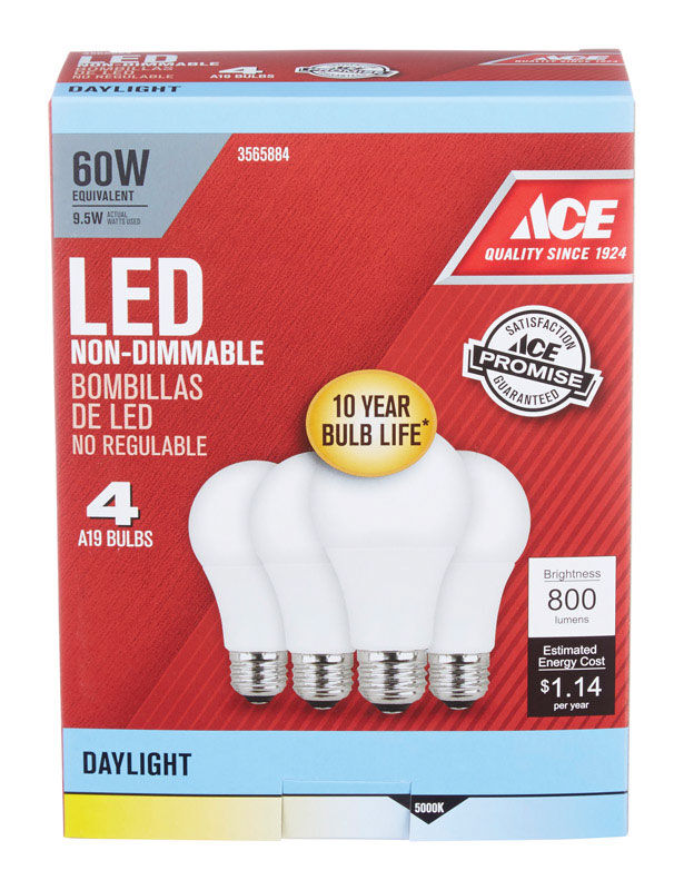 Ace LED Bulb 8.5 watts 800 lumens 5000 K ALine A19 4 pk 60 watts