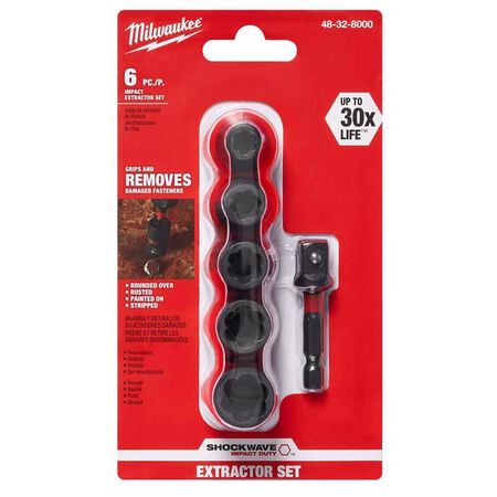 Milwaukee Shockwave 3/8 in. D Alloy Steel Impact Duty Extractor Set 1 in. 6 pc