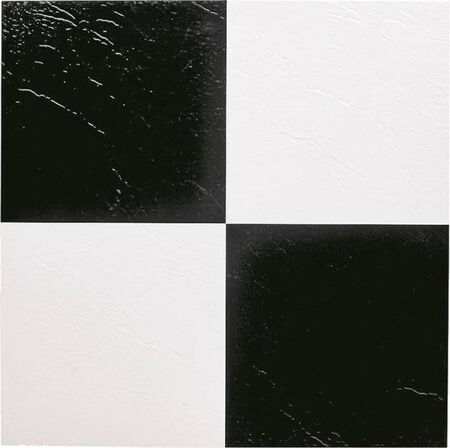 Self-Adhesive Floor Tile, 12 in L Tile, 12 in W Tile, 1.22 mm Thick Total, Black/White