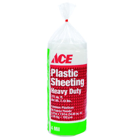 Ace Plastic Sheeting 4 mil T X 15 ft. W X 25 ft. L Polyethylene Clear