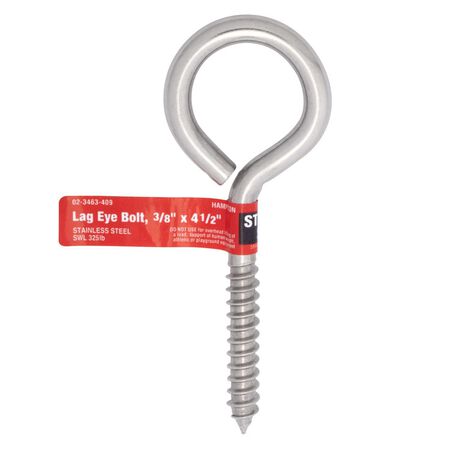 Hampton 3/8 in. X 4-1/2 in. L Stainless Stainless Steel Lag Thread Eyebolt