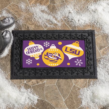 Evergreen Louisiana State University Holiday Flocked Coir Sassafras Switch Mat, 22 in. x 10 in.