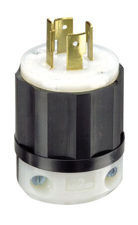 Leviton Commercial Thermoplastic Curved Blade Locking Plug L14-20P 4 Wire 3 Pole Black/White
