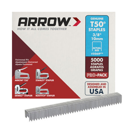 Arrow T50 3/8 in. W X 3/8 in. L 18 Ga. Flat Crown Heavy Duty Staples 5000 pk