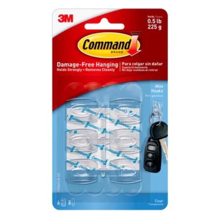 3M Command Mini Plastic Hook 1.08 in. L 6 pk
