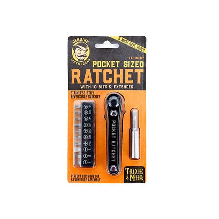 Trixie & Milo S/S Pocket Ratchet w/ 10 Bits/Extender DIY Home Repair Tool Set