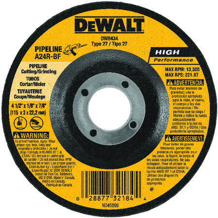 DeWalt 4-1/2 in. D X 7/8 in. S Aluminum Oxide Pipeline Cutting Wheel 1 pc