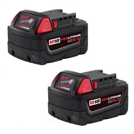 Milwaukee M18 REDLITHIUM XC5.0 5 Ah Lithium-Ion Extended Capacity Battery Pack 2 pack