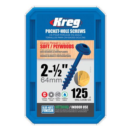 Kreg No. 8 X 2-1/2 in. L Square Blue-Kote Coarse Pocket-Hole Screw 125 pk