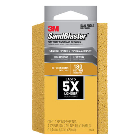 3M Sandblaster 4-1/2 in. L X 2-1/2 in. W X 1 in. T 180 Grit Fine Dual Angle Sanding Sponge