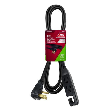 Ace Indoor 6 ft. L Black Extension Cord 16/3 STP-3