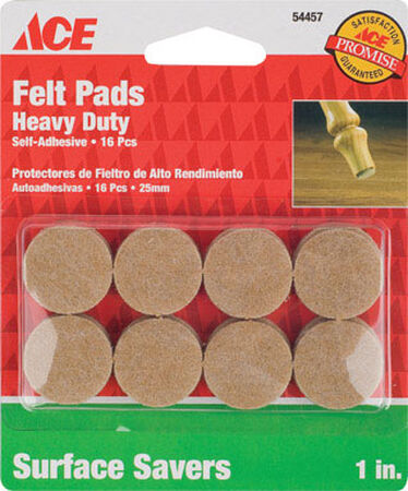 Ace Felt Round Self Adhesive Pad Brown 1 in. W 16 pk
