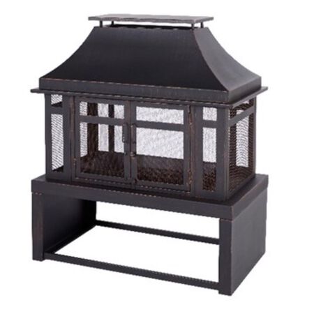 Living Accents Modern Wood Steel Outdoor Fireplace 21.65 in. W X 39.37 in. D