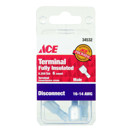 Ace Insulated Wire Male Disconnect Blue 6 pk
