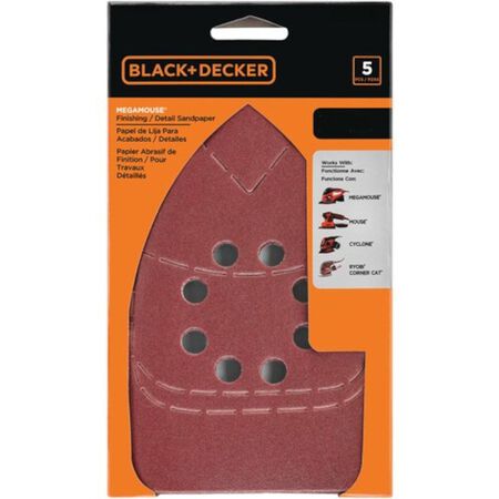 Black+Decker Mega Mouse 6 in. L X 4 in. W 80 Grit Aluminum Oxide Sandpaper 5 pk