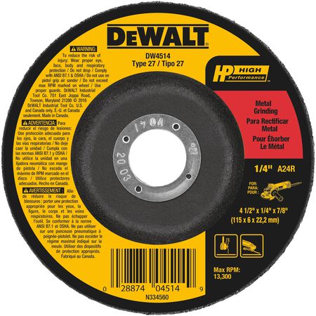 DeWalt High Performance 4.5 in. D X 7/8 in. Grinding Wheel