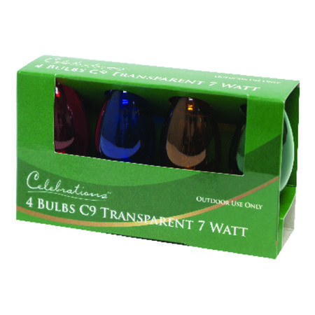 Celebrations Incandescent C9 Multicolored 4 ct Replacement Christmas Light Bulbs