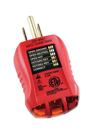 GB LED Outlet and GFCI Tester 110-125 VAC Black/Red