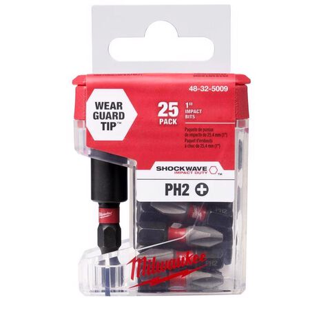 Milwaukee Shockwave Phillips #2 X 1 in. L Impact Insert Bit and Bit Holder Set Steel 26 pc