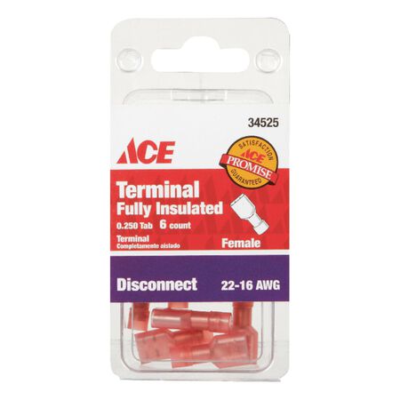 Ace Insulated Wire Female Disconnect Red 6 pk