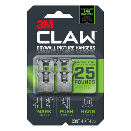 3M Claw Silver Drywall Picture Hanger 25 lb 4 pk