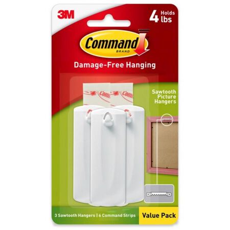 3M Command White Sawtooth Picture Hanger 4 lb 3 pk
