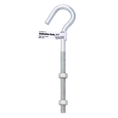 Hampton Medium Zinc-Plated Silver Steel 7.25 in. L Clothesline Bolt Hook 240 lb 1 pk