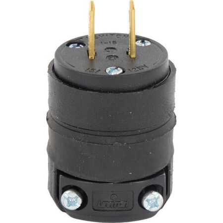 Leviton Commercial and Residential Rubber Straight Blade Plug 1-15P 18-12 AWG 2 Pole 2 Wire