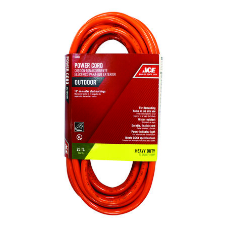 Ace Outdoor 25 ft. L Orange Extension Cord 12/3 SJTW