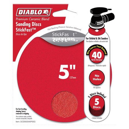 Diablo StickFast 5 in. Ceramic Blend Pressure Sensitive Adhesive Sanding Disc 40 Grit Ultra Coarse 5