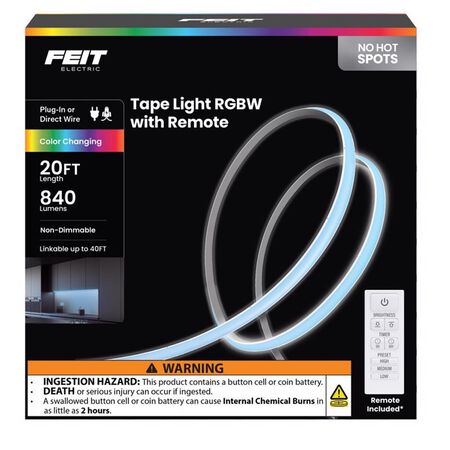 Feit 20 ft. L Color Changing Plug-In LED Tape Light 1 pk
