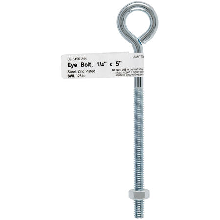 Hampton 1/4 in. X 5 in. L Zinc-Plated Steel Eyebolt with Nut Nut Included