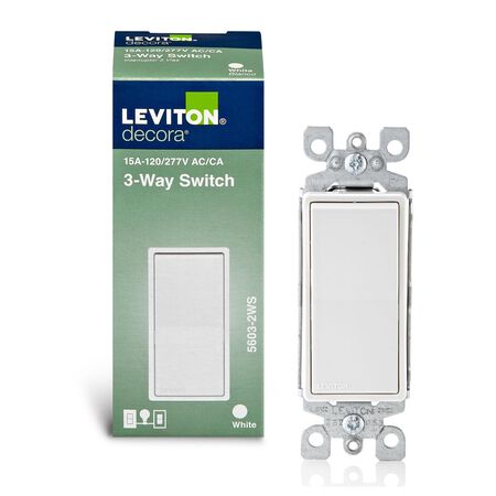 Leviton Decora 15 amps 3-Way 3-Way/Rocker AC Quiet Switch White 1 pk