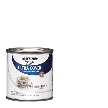 Rust-Oleum Painters Touch Semi-Gloss White Water-Based Ultra Cover Paint Exterior and Interior 0.5 p
