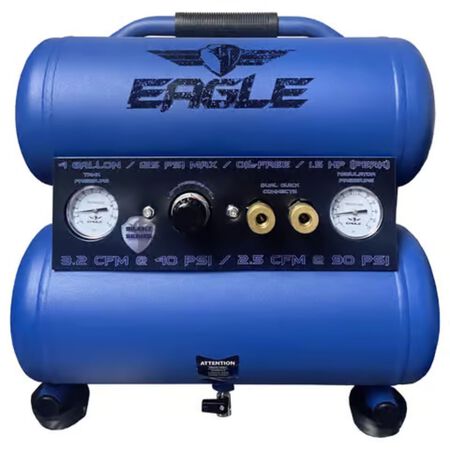 Eagle Silent 4 gal Horizontal Portable Air Compressor 125 psi 1.5 HP
