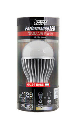 FEIT Electric LED Bulb 9.9 watts 800 lumens 3000 K GU24 A-Line A19 1 pk 60 watts equivalency