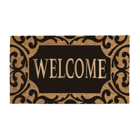 Evergreen Scroll Metallic Welcome Rubber Inset Coir Mat