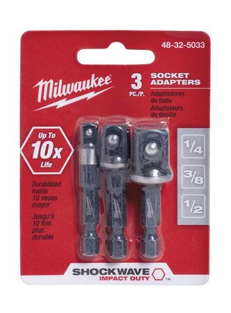 Milwaukee SHOCKWAVE Square 2 in. L Impact Duty Screwdriver Socket Adapter Steel 3 pc.