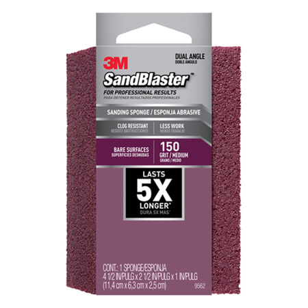 3M Sandblaster 4-1/2 in. L X 2-1/2 in. W X 1 in. T 150 Grit Medium Dual Angle Sanding Sponge
