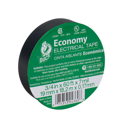 Duck Economy Grade 3/4 in. W X 60 ft. L Black Vinyl Electrical Tape