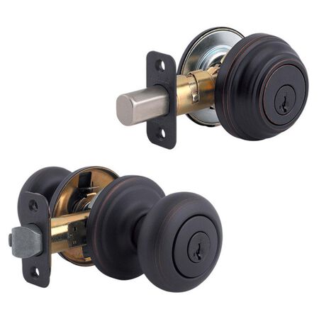 Kwikset SmartKey Juno Venetian Bronze Deadbolt and Entry Door Knob KW1 1-3/4 in.