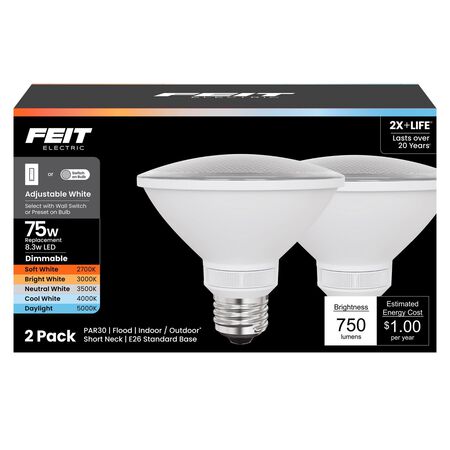 Feit PAR30SN E26 (Medium) Smart-Enabled LED Bulb Adjustable White 75 Watt Equivalence 2 Pack