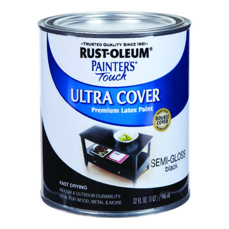 Rust-Oleum Painters Touch Ultra Cover Semi-Gloss Black Water-Based Paint Exterior & Interior 1 qt