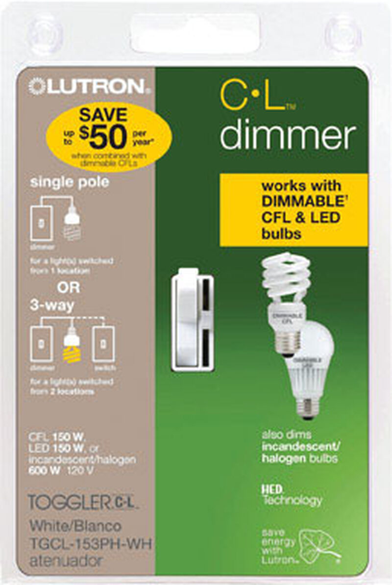 Lutron Toggler 1.25 amps 150 watts Three-Way Dimmer Switch White
